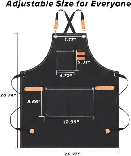 Vista 5 de LZMS Delantal de chef para hombres y mujeres, delantal de trabajo de lona con espalda cruzada con 3 bolsillos grandes, resistente al agua