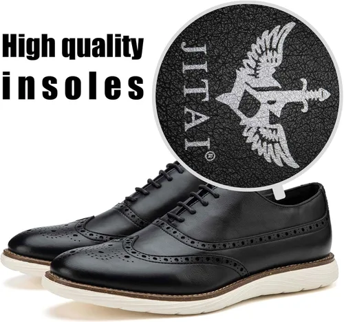 Vista 3 de JITAI Zapatos Oxford para hombre, zapatos de vestir con cordones y punta de ala, zapatos de moda ligeros para hombre.