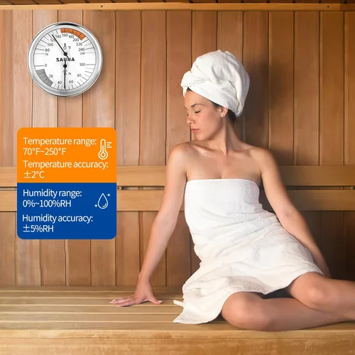 Vista 6 de Termómetro de sauna, termómetro de habitación interior, higrómetro 2 en 1 para baños de sauna, no requiere