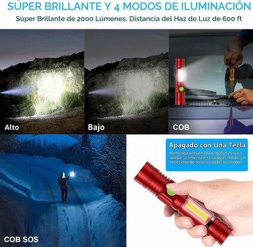 Vista 3 de Hoxida Linterna Recargable USB, Linterna LED Magnética, Linterna Táctica LED Súper Brillante con Luz Lateral COB, Impermeable, con Zoom, Mejor 1