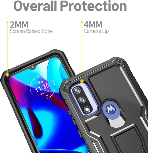 Vista 2 de FITO Funda para Moto G Pure, funda resistente a prueba de golpes de doble capa con un protector de pantalla de vidrio, soporte integrado (negro)