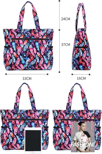 Vista 6 de Bolsa de mano de nylon grande ligera para gimnasio senderismo picnic viajes playa impermeable bolsas de mano