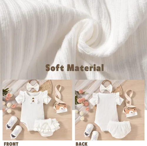 Vista 33 de Aalizzwell Body de manga corta para bebé niña con pantalones cortos acanalados