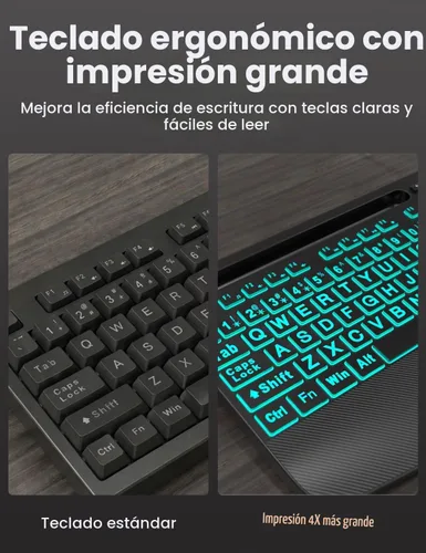 Vista 2 de Combo de teclado y mouse con cable, retroiluminación de impresión grande, reposamuñecas ergonómico, 6 DPI RGB para PC/Windows, ideal para personas