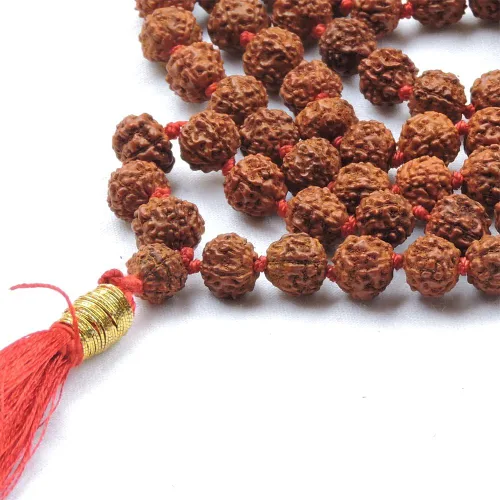 Vista 2 de HealthGoodsIn Rudraksha Mala anudada, orgánica, 5 caras (Panchmukhi) con 108 + 1 cuentas (tamaño de cuentas de 0.31 a 0.315 pulgadas)