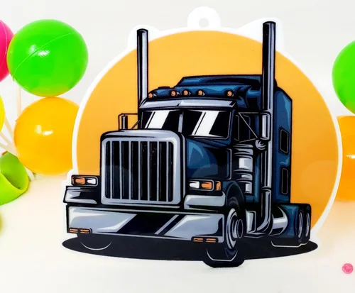 Vista 3 de Big Rig 18 Wheeler Hauling - Juego de decoración para pastel de cumpleaños de 7 piezas con temática de motor diésel (diseño único)