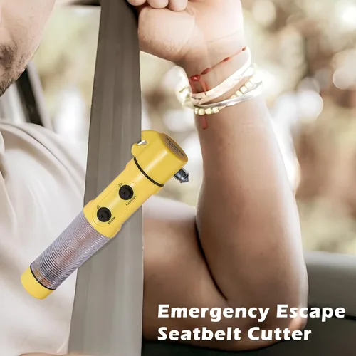 Vista 3 de XhuangTech 4 en 1 martillo de seguridad para coche, herramienta de escape de emergencia, cortador de cinturón de seguridad con interruptor