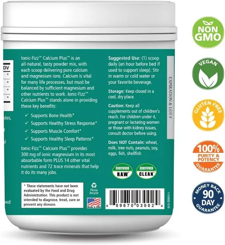 Vista 2 de Pure Essence - Calcio iónico Fizz Plus - Relación perfecta de calcio/magnesio con huesos fuertes de vitamina A, B, C, D y potasio, naranja vainilla