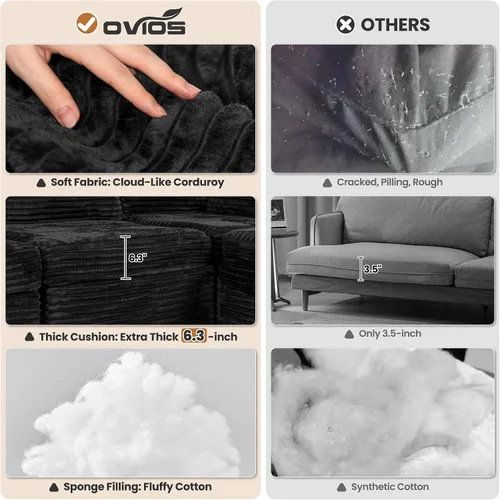 Vista 9 de Ovios - Sofá modular con diván en forma de U y otomanas, cómodo y mullido, tapizado en pana estilo nube, moderno, asiento profundo, juego de sofás