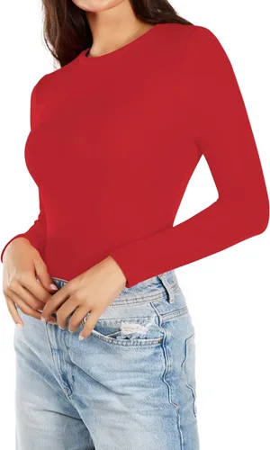 Vista 2 de LOLONOYA Body casual de manga larga para mujer 2022 con cuello redondo