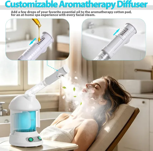 Vista 2 de Vaporizador facial para limpieza profunda, máquina de vapor 2 en 1 para uso doméstico natural, acondicionador profundo de cabello negro, vaporizador