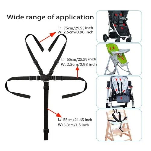 Vista 2 de Cinturón de seguridad de 5 puntos para cochecito, cochecito, cochecito, protección segura, correas ajustables para silla alta para bebé, cinturón