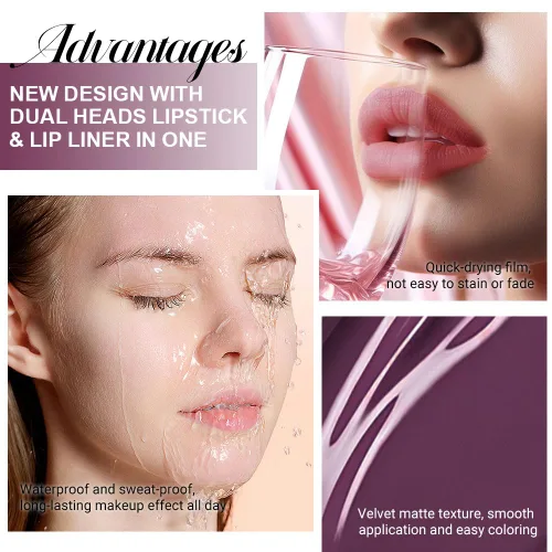 Vista 4 de evpct 1Pcs Lápiz de Labios Mate y Set de Lápiz de Labios Líquido para Mujeres, Lápiz de Labios Mate de Durazno Oscuro Púrpura, Resistente a Manchas