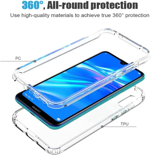 Vista 3 de Funda transparente compatible con Y7 2019/Y7 Prime 2019, Dub-LX1 con protector de pantalla de vidrio templado, bonito protector de cristal a prueba