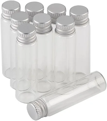 Vista 10 de Mini botella sellada de vidrio transparente transparente con tapa de aluminio, frascos pequeños, contenedores de lindos deseos, botella de metal, 24