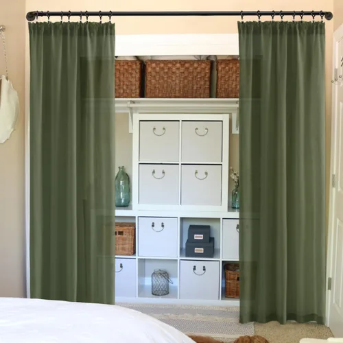 Vista 18 de Cortinas rústicas para ventana de cocina, cortinas de lino transparentes con bolsillo para barra para ventanas cortas, juego de 2 paneles, 42