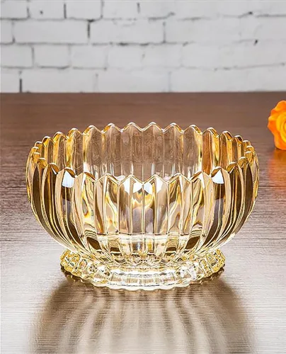 Vista 3 de Plato de caramelos de cristal con cubierta, cuenco de caramelos de cristal, plato de frutas, cuenco decorativo (ámbar)