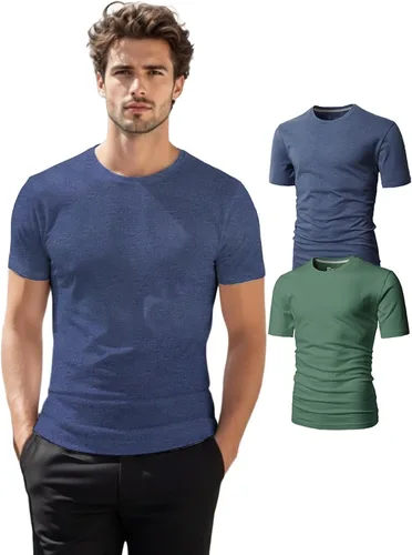 Vista 24 de H2H Camisetas para hombre - Pack de varias unidades, diseño simple, manga corta, ajuste delgado, mezcla de algodón (cuello en V/cuello redondo)