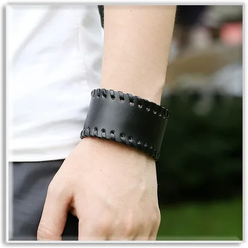 Vista 2 de Xusamss Pulsera de cuero punk, pulsera ajustable a presión