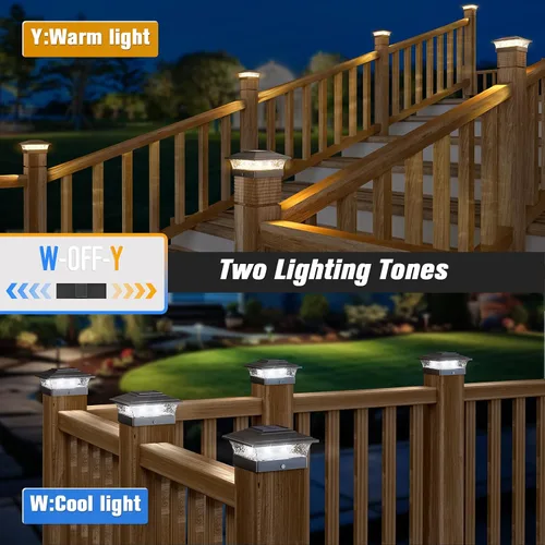Vista 4 de Paquete de 12 luces solares para postes para exteriores, impermeables, con 16 LED ultra brillantes que se adaptan a postes de madera/vinilo de 4 x