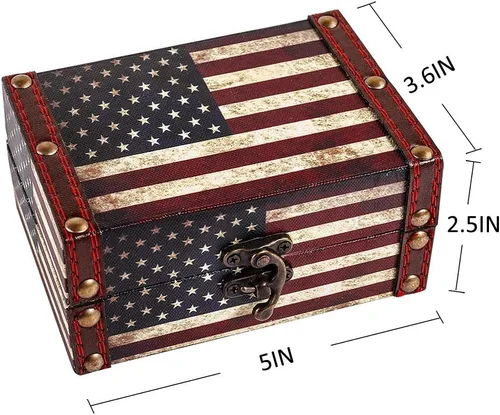 Vista 5 de WaaHome Caja pequeña del tesoro cajas decorativas de madera para recuerdos de niños niñas niños regalos para decoración del hogar bandera americana