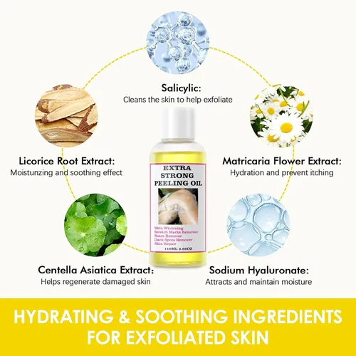 Vista 3 de Aceite de pelado químico extra fuerte amarillo, aceite químico para piel oscura, solución exfoliante para el cuerpo, todo tipo de piel, 3.7 fl