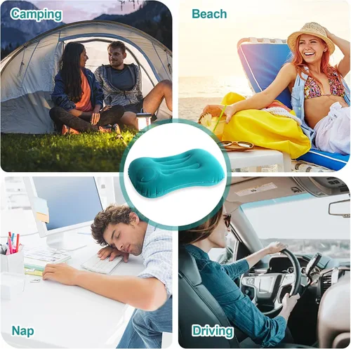 Vista 5 de Almohada inflable ultraligera para acampar, comprimible, compacta, cómoda, ergonómica para dormir, mochileros, senderismo, playa