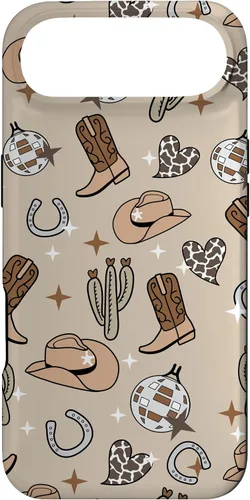 Vista 27 de Cowboy Hat & Boot & Disco Ball Pattern Brown Cowgirl Case for iPhone 17