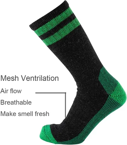Vista 4 de Cerebro Calcetines de lana merino para hombre, calcetines acolchados a media pantorrilla que absorben la humedad, calcetines de senderismo
