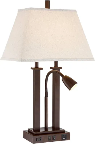 Vista 2 de Deacon - Lámpara de escritorio de 26 pulgadas de alto, cuello de cisne USB bronce