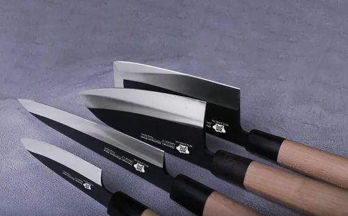 Vista 4 de WILDMOK GYUTO - Juego de 4 cuchillos de chef de sushi Yanagiba-Deba-Nakiri-Utilidad, cuchillos de fileteado de pescado con hoja de acero alemán