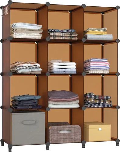 Vista 12 de Organizadores de armario y almacenamiento, organizador de almacenamiento de 12 cubos, estantes de ropa portátiles para organización de armario