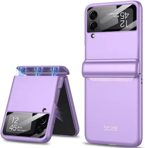 Vista 12 de Protección magnética de bisagra y funda protectora de cámara de lente integrada para Samsung Galaxy Z Flip 4 (negro)