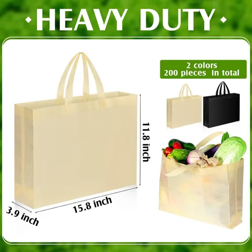 Vista 4 de Silkfly 200 piezas no tejidas bolsa de compras grande reutilizable bolsa de compras regalo bolsas de comestibles con asas bolsa de tela en blanco