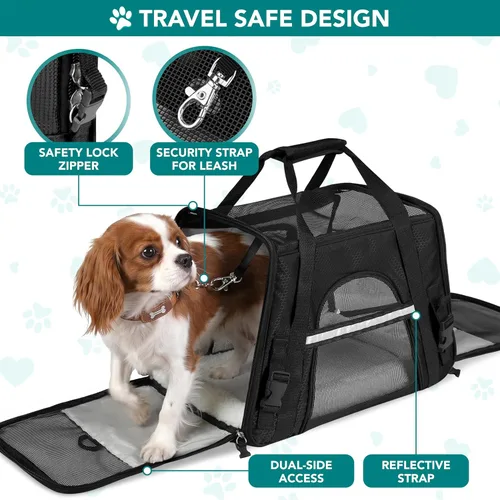 Vista 4 de PetAmi Transportador de mascotas aprobado por aerolíneas para gatos, transportador de perros de lados suaves para perros pequeños, suministros
