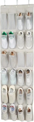 Vista 3 de Amazon Basics - Organizador de zapatos de tamaño mediano para colgar sobre la puerta de 24 bolsillos Sobre la puerta