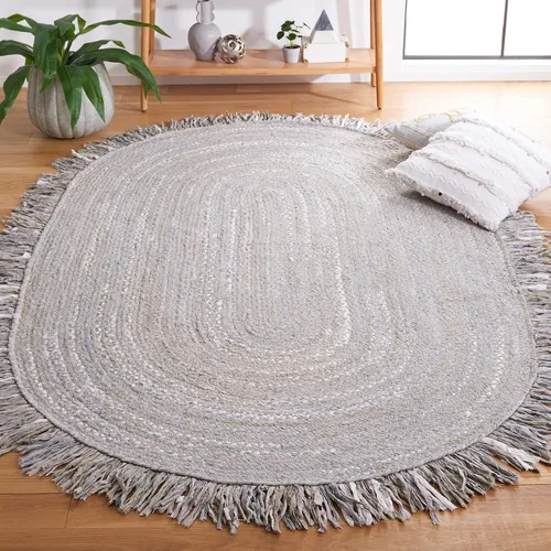 Vista 8 de SAFAVIEH Alfombra de la Colección Trenzada - 4' x 6' Ovalada, Gris Claro, Hecha a Mano Boho con Flecos de Algodón Reversible, Ideal para Áreas