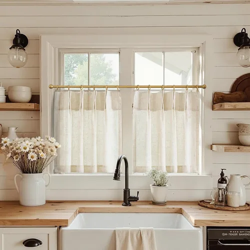 Vista 33 de Jinchan - Cortinas de cocina de lino rústico beige con bolsillo para barra, 26 x 36 pulgadas, 2 paneles