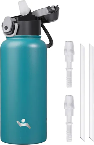 Vista 47 de Konokyo Botella de agua aislada de 22 onzas con pajilla, asa de transporte, verde militar