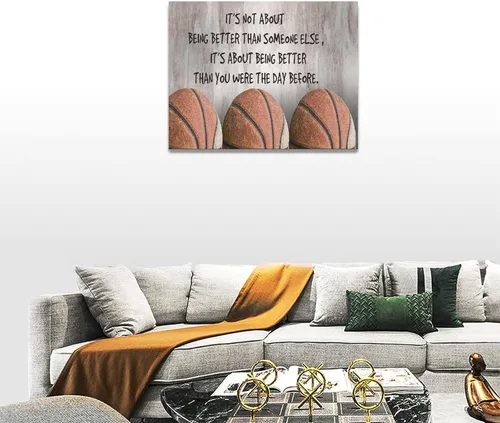 Vista 4 de Gyeong Arte de pared de baloncesto de granja, citas inspiradoras de baloncesto, decoración de pared, lienzo motivacional deportivo, pintura