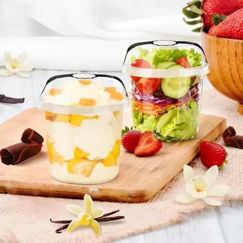 Vista 8 de Recipientes de Comida Desechables Con Tapas Y Cucharas Paquete de 50 de 24oz Vasos Para Parfait Postre Ensalada de Frutas Para Llevar Preparación
