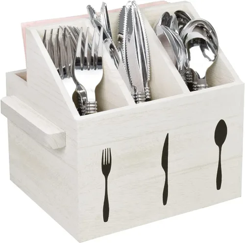 Vista 10 de Ikee Design - Organizador de utensilios de madera con asas Organizador de utensilios de madera para encimera, fiesta, camping y cocina, Negro
