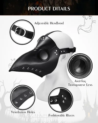 Vista 3 de Máscara de pájaro y capa Steampunk, máscara de pico de Halloween, kit de disfraz de capa larga de terciopelo, máscara de cuero de nariz larga, capa