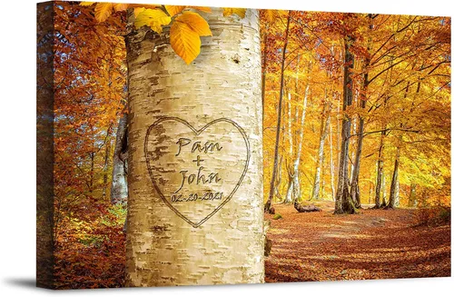 Vista 11 de Autumn Path - Lienzo personalizado o impresión fotográfica y obra de arte enmarcada con nombres de pareja, fecha especial en impresiones, gran