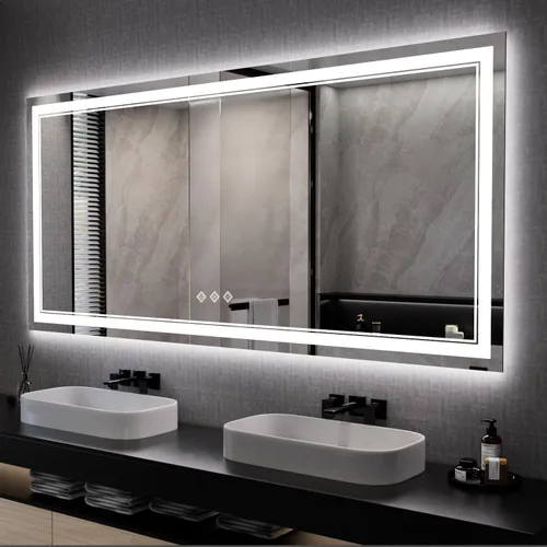 Vista 45 de Espejo LED para baño de 20 x 28 pulgadas con frente degradado y luz LED, espejo retroiluminado para baño, 3 colores, CRI > 90, espejo de baño
