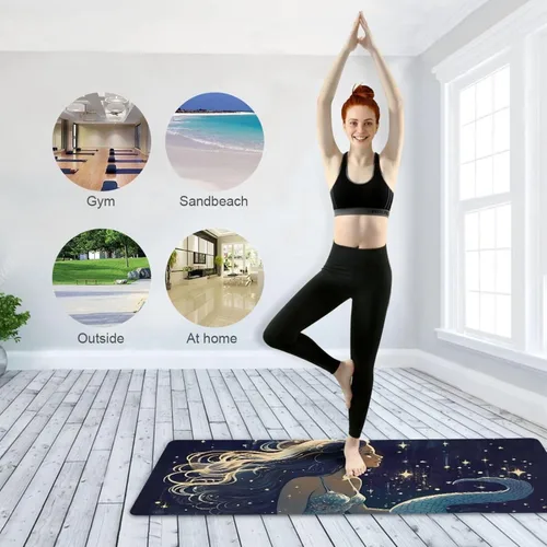 Vista 8 de Hermoso tapete de yoga de sirena para mujeres y hombres, 71 x 26 pulgadas, plegable, antideslizante, para pilates, aeróbicos, ejercicios de suelo