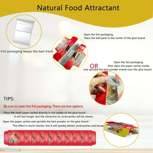 Vista 8 de Tableros adhesivos para cucarachas con cebo de comida natural – Adhesivo extra fuerte, altamente atractivo
