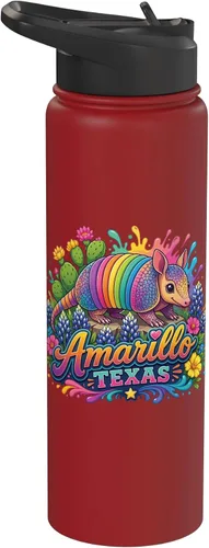 Vista 12 de Amarillo Texas Fun Colorful Armadillo Novelty Souvenir Stainless Steel Insulated Water Bottle