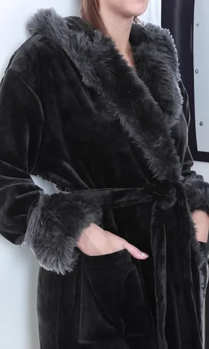 Vista 3 de Alexander Del Rossa - Bata de baño larga, de forro polar cálido con capucha, para mujer