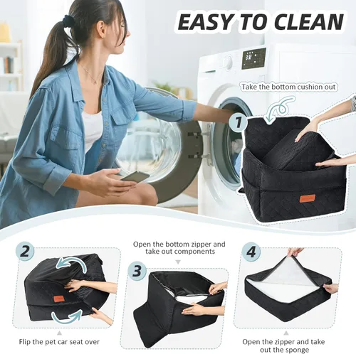 Vista 5 de HEGGCOOE Asiento de automóvil para perros pequeños, asientos elevadores de espuma viscoelástica con cojín grueso para perros medianos de menos de 35